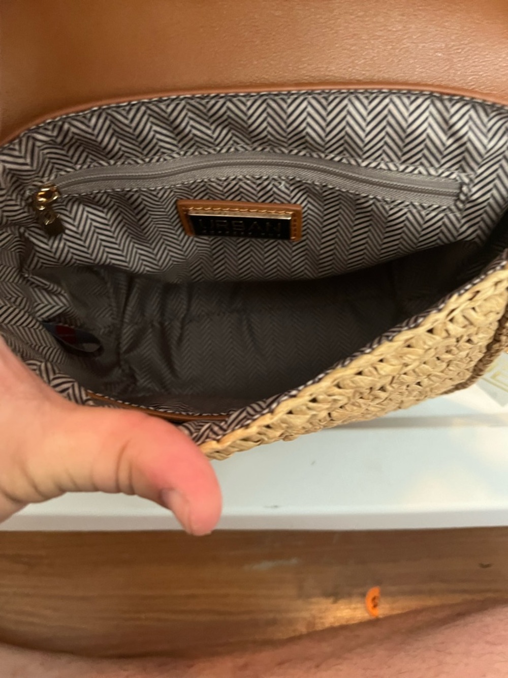 Urban Expressions Natural Straw Crossbody with Tan Trim - Picture 6 of 8